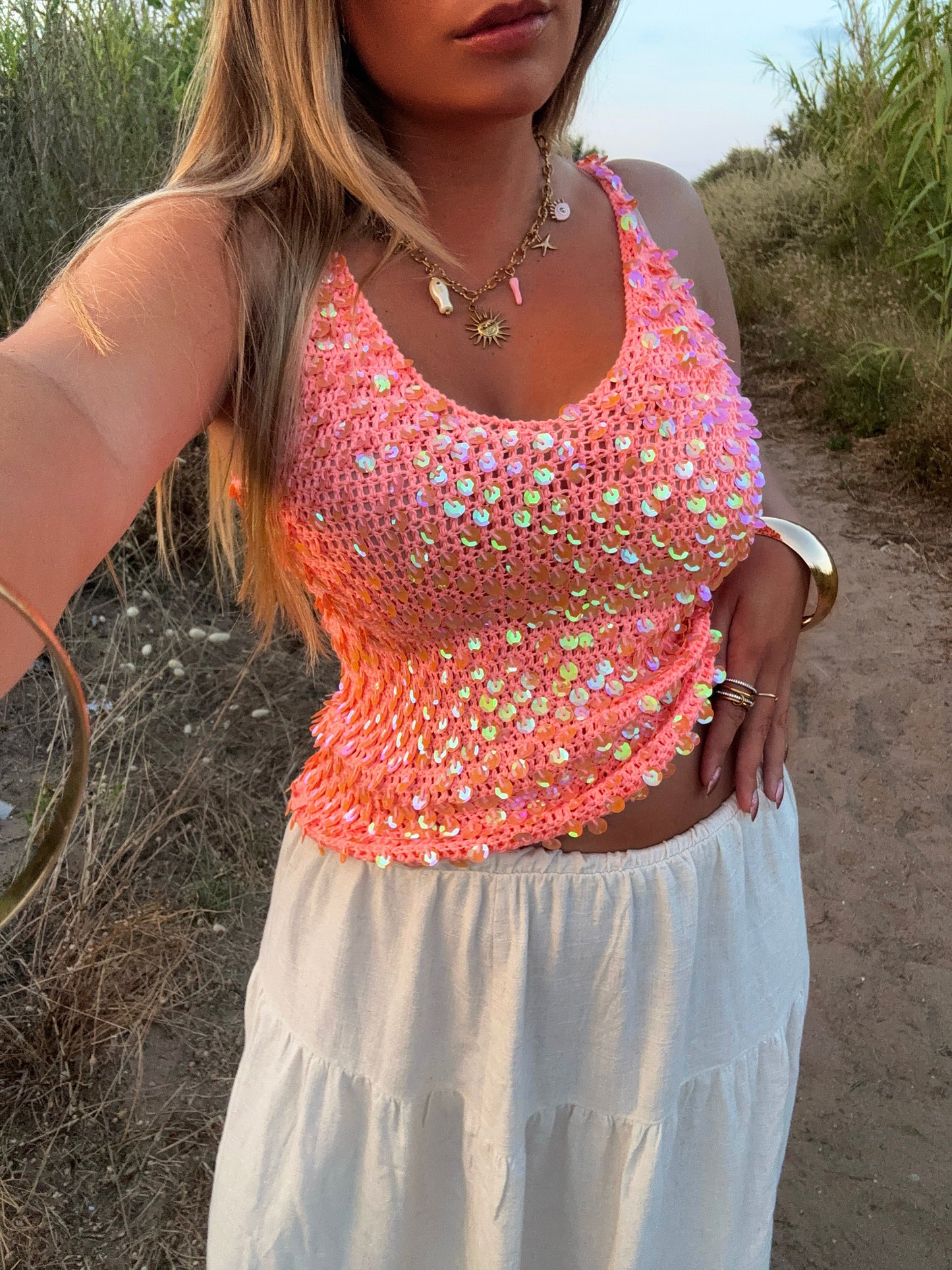 Top à sequin corail